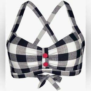 Black & White Checkered Vintage Bikini Top XXL (Black or Red Bottoms Available)